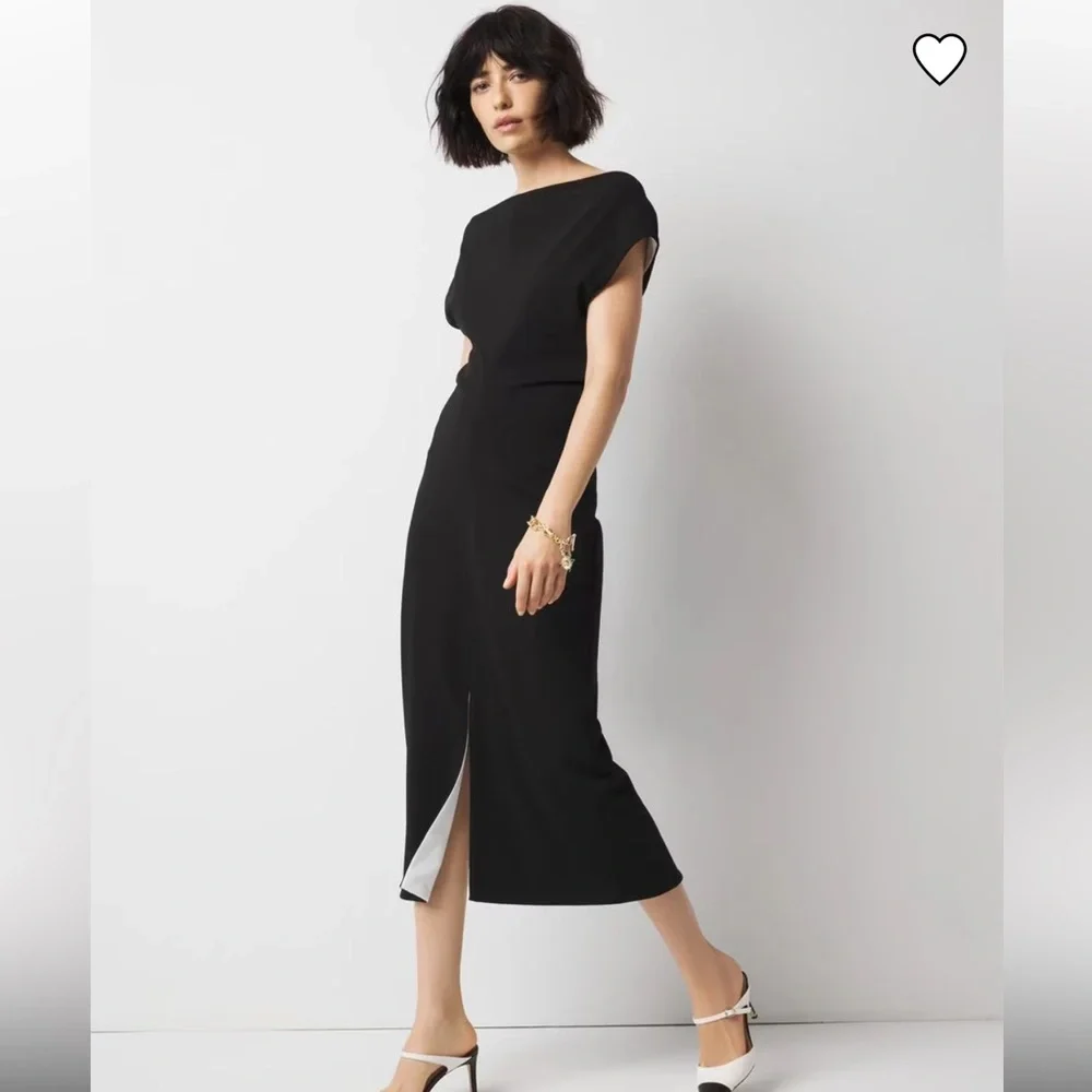 White House Black Market Black Midi Dress with Front Slit - Picture 1 of 7